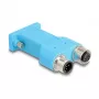 DELOCK D-Sub 9 fêmea para 2× M12 5 pinos codificação A splitter CAN-Bus 180° azul