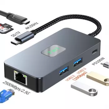 Adaptador Hub TB USB-C (7-em-1) HDMI USB SD/TF RJ45 (2500 Mbit/s) PD