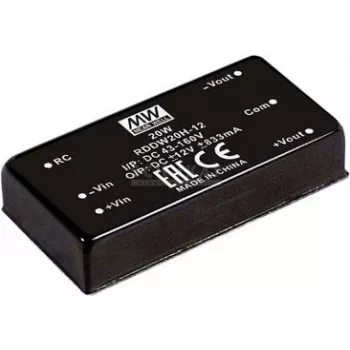 Fonte de alimentação/conversor Mean Well RDDW20H-15, 20 W, saída 15 V, entrada 43–160 V, RoHS