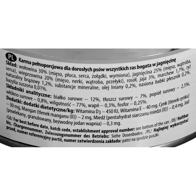 Dolina Noteci Premium rica em borrego ração húmida para cães 800 g