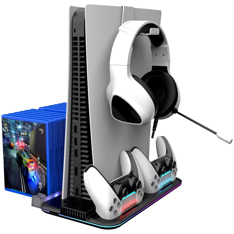 Suporte de arrefecimento CANYON CS-51 RGB para PS5 slim preto com estação de carregamento dupla para comandos