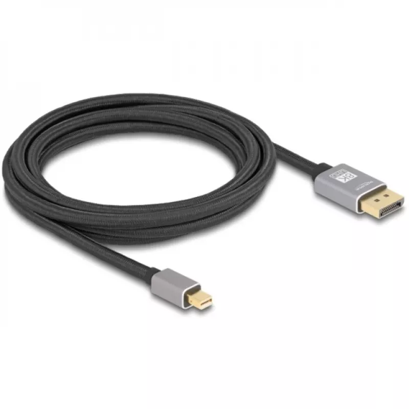 Cabo DisplayPort Delock - Mini DisplayPort (macho) para DisplayPort (macho) - DisplayPort 1.4 - 3,0 m - Suporta 8K 60 Hz - preto, cinzento (81093)