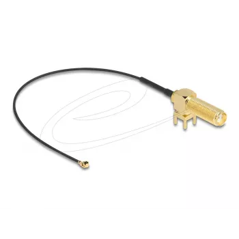 Cabo de antena DeLOCK SMA 90° conector fêmea PCB cabo coaxial blindado 0,15 m I-PEX MHF1 Preto Dourado