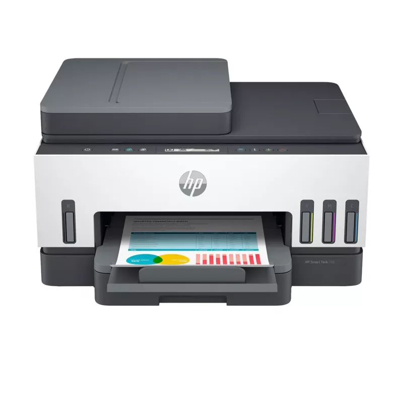 Impressora multifunções HP Smart Tank 750, depósito de tinta, cor, Wi-Fi, Smart App, duplex, ADF, alimentador automático de documentos