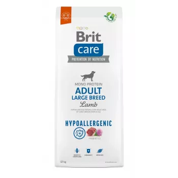 Comida seca para cães Brit Care Hypoallergenic Adult Large Breed Lamb & Rice 12 kg, proteína 26 %, gordura 14 %