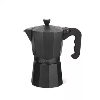 Cafeteira moka Maestro MR-1666-6-Preto — cafeteira expresso manual para fogão, 6 chávenas, 300 ml, alumínio preto