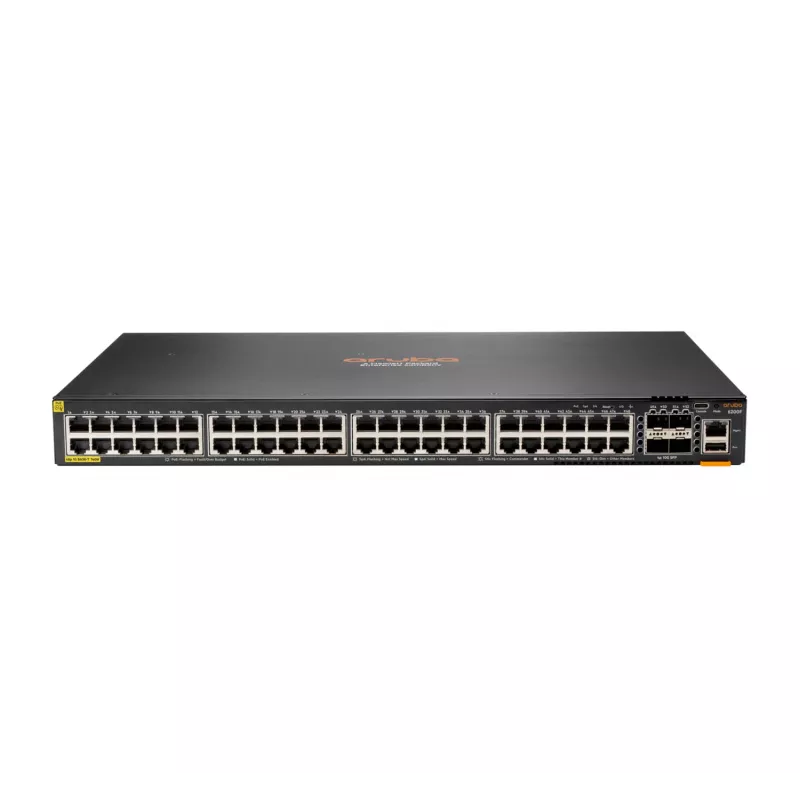Hewlett Packard Enterprise HPE Aruba Networking CX 6200F 48G Class4 PoE 4SFP+ 740W Switch - Switch - distância máx. de empilhamento 10 km - L3 - gerido - 48 x 10/100/1000 (PoE+) + 4 x 1 Gi