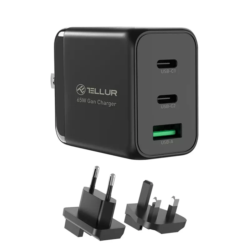 Carregador de parede Tellur TLL151451 65W, 3 portas (2x USB-C, 1x USB-A)