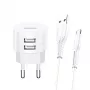 Carregador usams XTXLOGT18TC05 com 2 portas USB e cabo USB-C integrado, saída 2,1A
