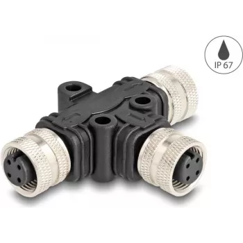 Splitter de cabo DeLOCK M12 splitter em T codificação A 4 pinos 1 x conector fêmea para 2 x conector fêmea