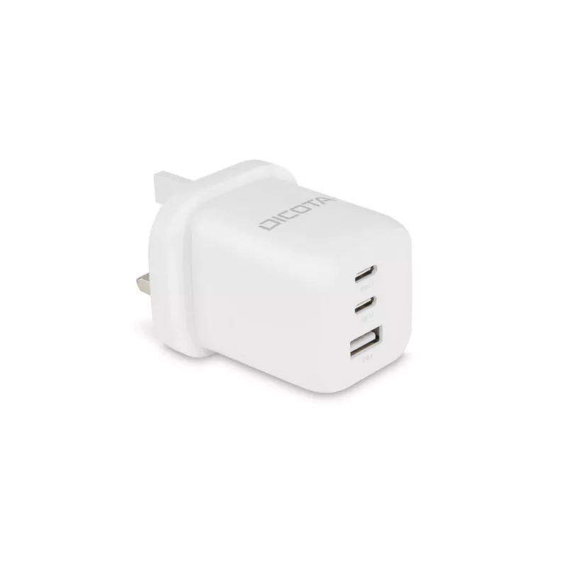 Fonte de alimentação Dicota - compacta, GaN - 65 Watt - 5 A - PD 3.0 - 3 portas de saída (2 x USB-C, USB)