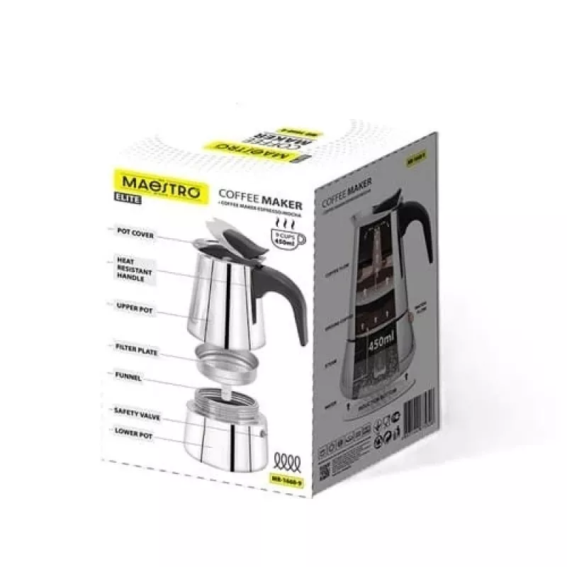 Cafeteira italiana Maestro MR-1660-9, cafeteira de fogão para 6 chávenas, preto