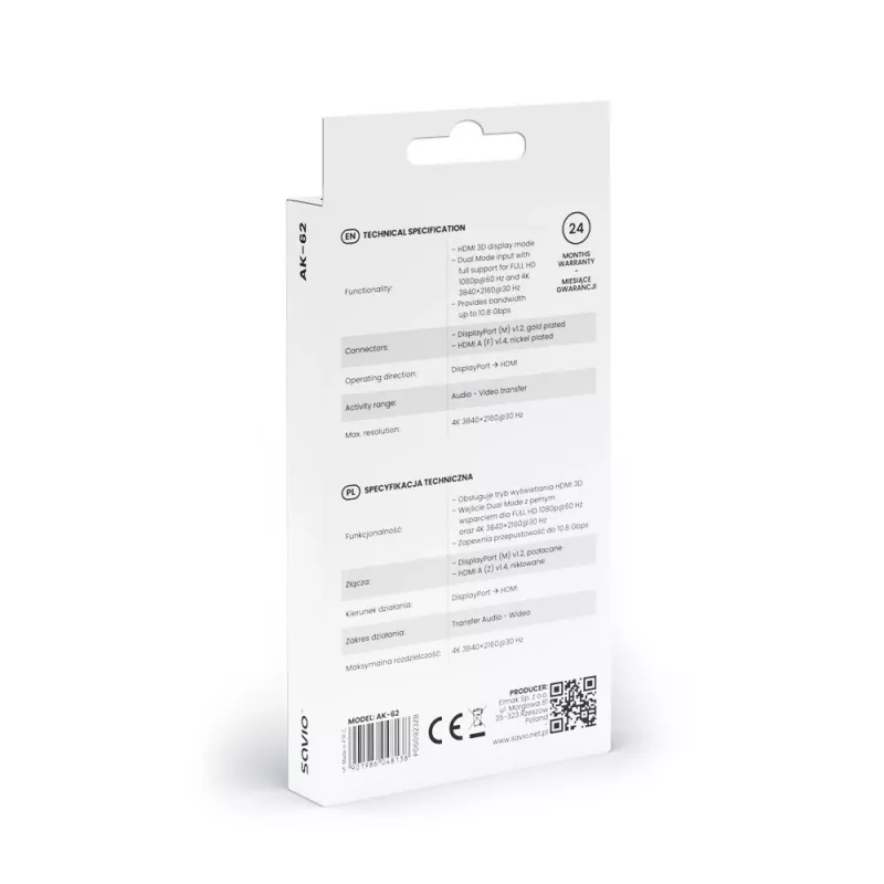 Adaptador Savio DisplayPort (macho) v1.2 - HDMI A (fêmea) v1.4, 4K, AK-62