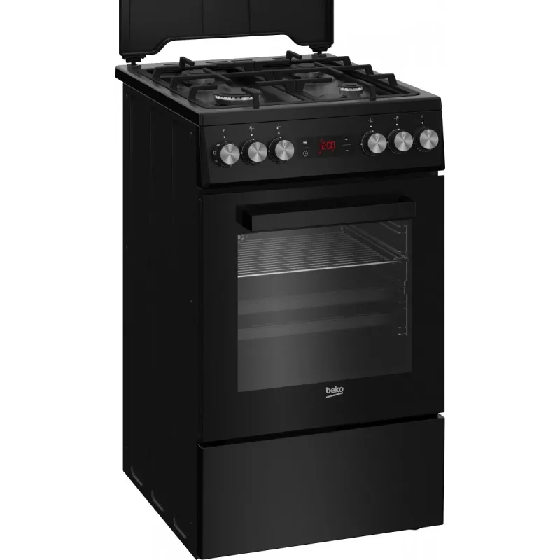 Fogão independente BEKO FSM52331DBDS, placa a gás 4 bicos (2900/2000/2000/1000 W), forno elétrico 60 L, 60 cm, classe de eficiência energética A, preto