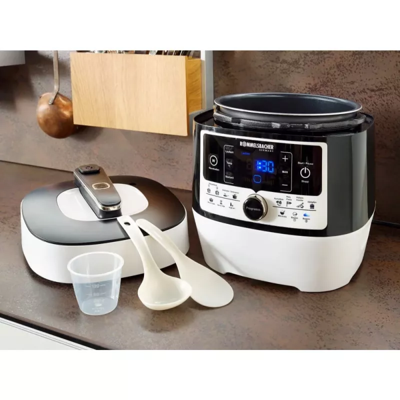 Panela de pressão elétrica Rommelsbacher MD 1000 – 4 l, 1000 W, 14 programas, branco/preto