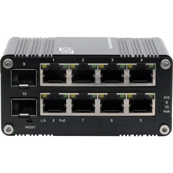 Switch Gigabit SFP PoE+ industrial Exsys EX-62035MPOE-SFP — 8 portas PoE+ + 2 SFP, gerido via web