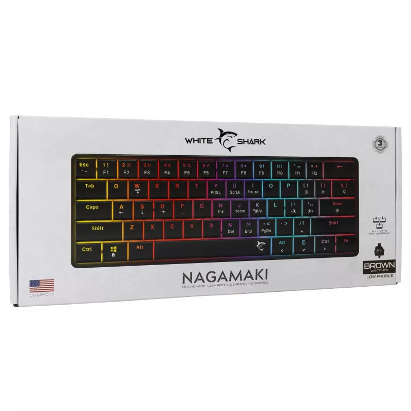 Teclado mecânico White Shark Nagamaki GK-006131 preto layout US switches castanhos