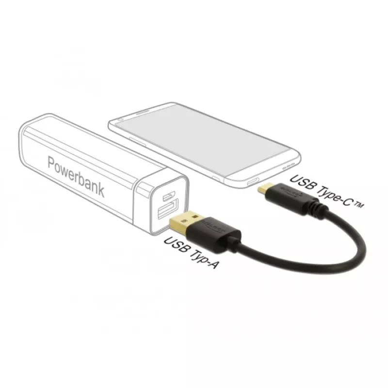 Cabo de carregamento USB DeLOCK 80954 Type-A para USB Type-C 3 A 15 cm