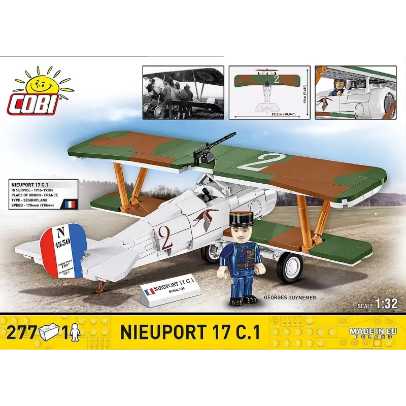 Conjunto de construção Cobi Blocks Nieuport 17 C.1 277 peças — kit de avião modelo, conjunto de blocos de encaixe colecionável