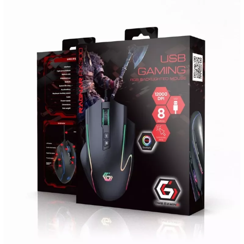 RAGNAR RX300 rato laser RGB com fios 12000 DPI