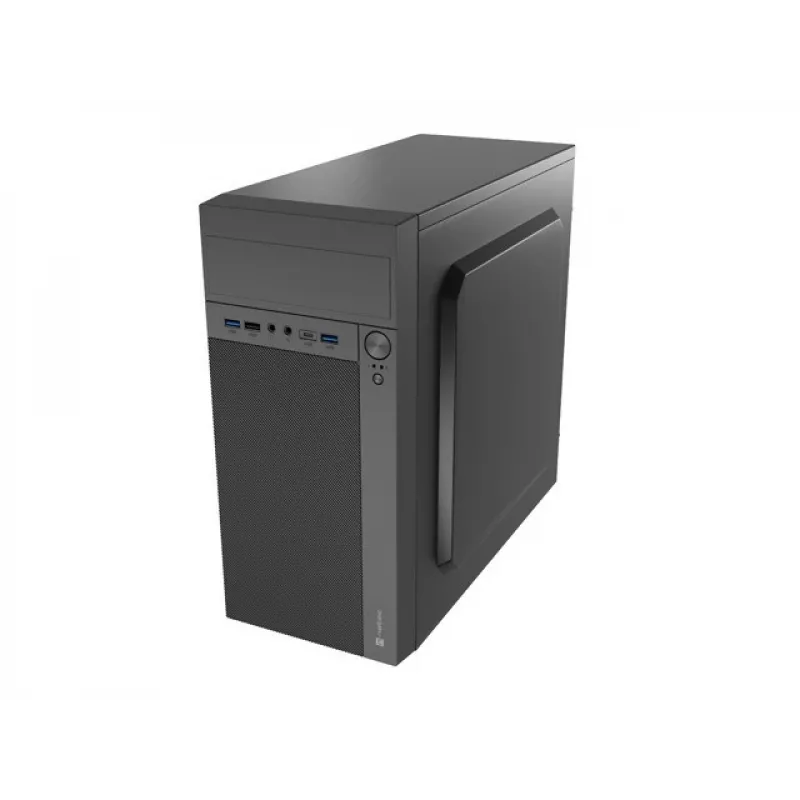Caixa de PC NATEC Helix Mini Tower preto — microATX/Mini-ITX, 3×3,5 polegadas + 5×2,5 polegadas, GPU 33 cm, ligações USB-C/USB-A