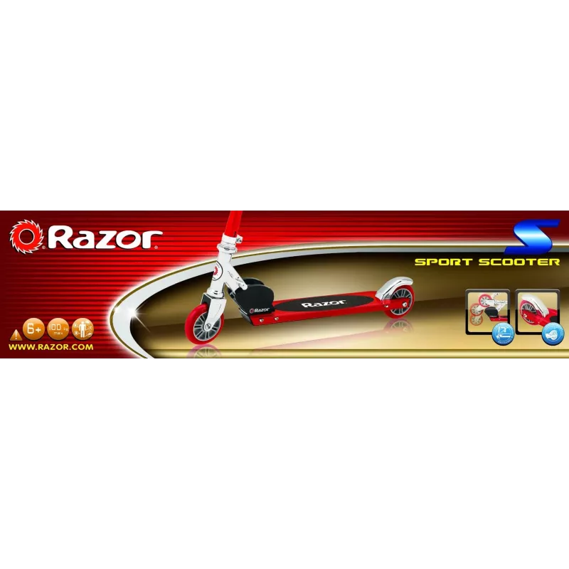 Razor S Sport 13073058 trotinete, aço, dobrável, travão de guarda-lamas traseiro, vermelho/preto