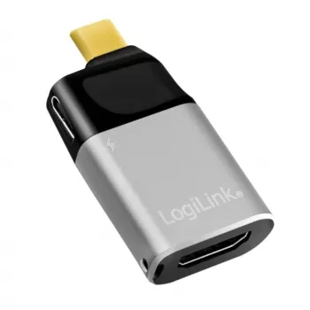 Adaptador LogiLink USB 3.2 Gen2 Type-C macho para HDMI-A USB-C 4K PD alumínio preto/cinzento