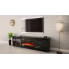 Suporte de TV com lareira Cama Meble modelo GRANERO – 200 x 56,7 x 35 cm, preto/preto brilhante, 2 portas, 2 prateleiras, portas de correr, MDF/aglomerado