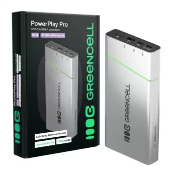 Bateria portátil Green Cell BPLGC20P 20800 mAh de iões de lítio, USB-C PD 65W, 2x USB-C + 1x USB-A, caixa em alumínio
