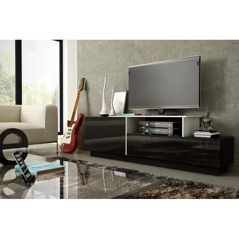 Móvel de TV Cama SIGMA 3 180 preto/preto brilhante + branco