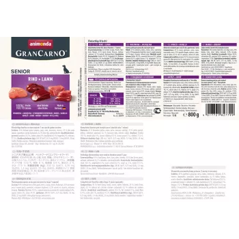 ANIMONDA GranCarno Senior vaca e borrego, comida húmida para cães, 800 g