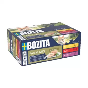 Comida húmida para gatos BOZITA Mousse Mixed Farm 12 x 85 g — sabores variados, textura de mousse, 12x85g