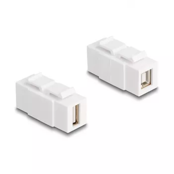Módulo Keystone DELOCK USB 2.0 conector fêmea Type-A para conector fêmea Type-B, plano, branco, 16,8 × 40 × 22,1 mm