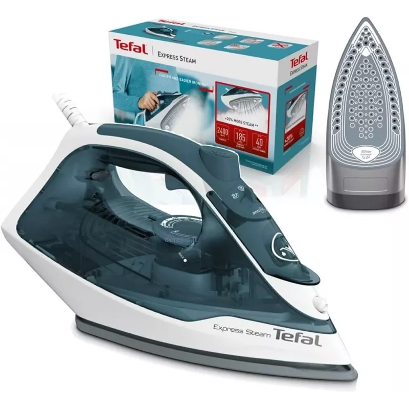 Ferro de engomar Tefal FV2839 Dry & Steam base Cerilium 2400 W azul, branco