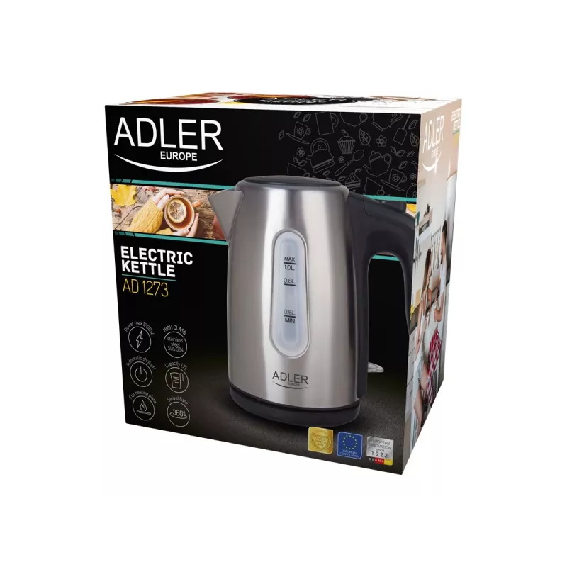 Chaleira elétrica Adler AD 1273 1 L 1200 W preto avelã aço inoxidável