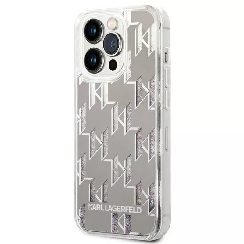 Karl Lagerfeld KLHCP14XLMNMS iPhone 14 Pro Max 6.7 capa rígida prateado / prateado Liquid Glitter Monogram