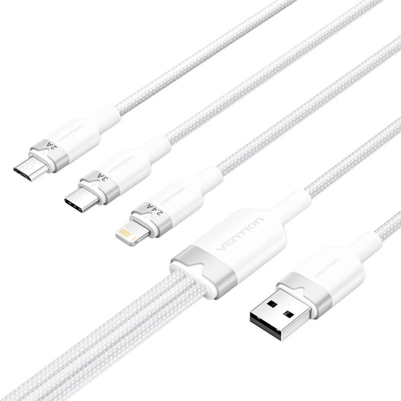 Cabo USB 2.0 A para 3-em-1 3A Vention CTPWG 1,5 m branco