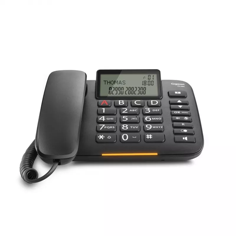 Telefone analógico Gigaset DL380 com identificação de chamadas, auscultador com fios, preto