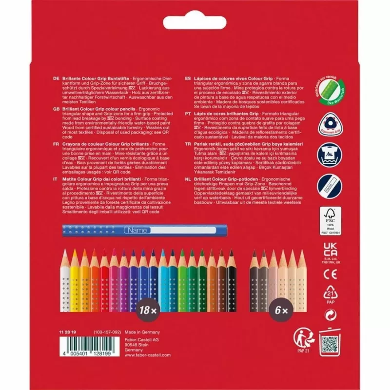 Faber-Castell 112819 Grip Skin Tones Lápis de cor, 18+6