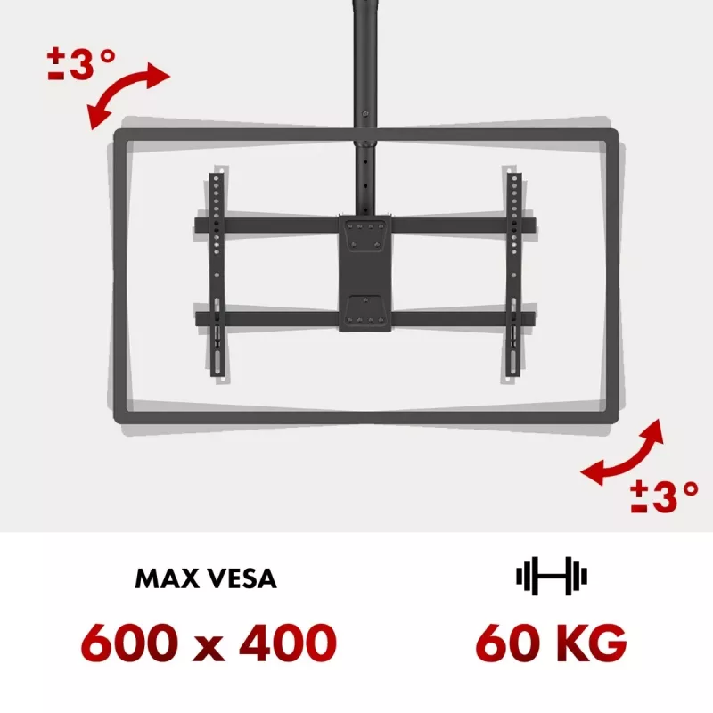 Suporte de TV de teto MACLEAN MC-112B, carga máx. 60 kg, inclinável e orientável