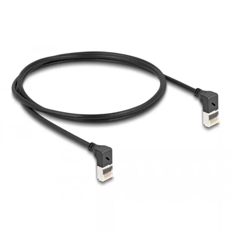 Cabo de rede DeLOCK RJ45 Cat.6A S/FTP fino 90° para cima 1m preto