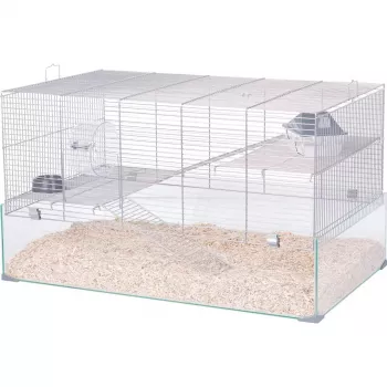 Gaiola ZOLUX Neolife 80 (modelo 205664GRI) para ratos e ratazanas — 780×450×480 mm, plástico, espaçamento das barras 9 mm, inclui comedouro, cinzento