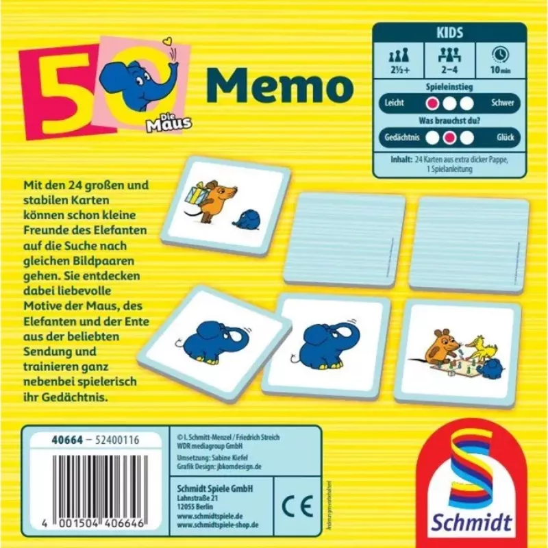 Die Maus: memo do elefante, 50.º aniversário, jogo de memória