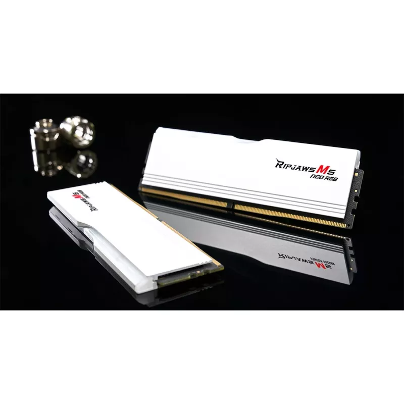 DIMM 64 GB DDR5-6000 (2x 32 GB) Dual-Kit, memória branca, F5-6000J2836G32GX2-RM5NRW, Ripjaws M5 Neo RGB, AMD EXPO