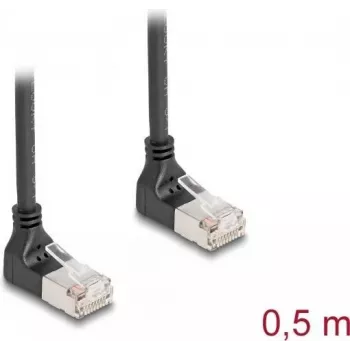 Cabo de rede DeLOCK RJ45 Cat.6A S/FTP fino 90° para baixo 0,5 m preto