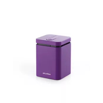 Difusor de aroma por evaporação Stylies ELARAPURPLE para espaços até 25 m² — lilás, retangular, alimentação por rede/pilha/USB, cartucho de fragrância, temporizador de 2 horas, 74×74×100 mm, 1,3 W