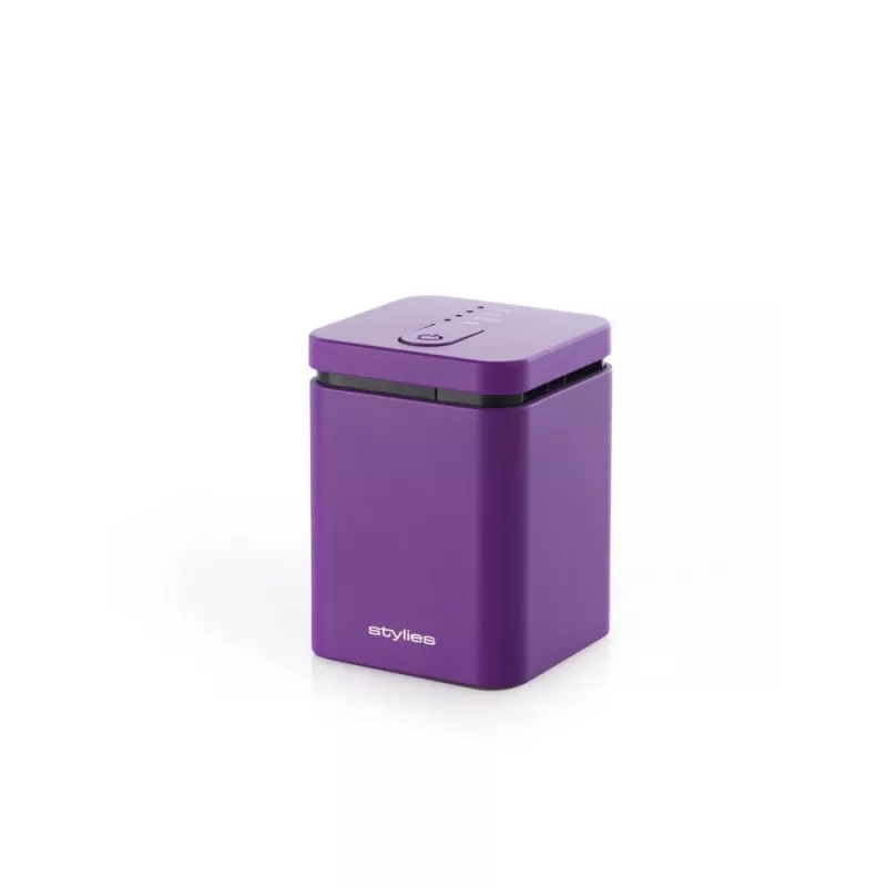 Stylies Elara COP000853 difusor de aromas, 1,3 W, para divisões até 15 m², 2 níveis de velocidade, temporizador, alimentação por USB/pilhas/adaptador, 74 x 74 x 100 mm, roxo