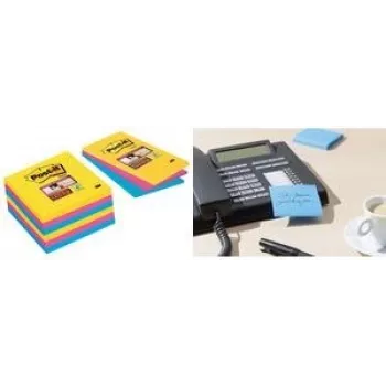Notas adesivas Post-it Super Sticky 4690-S3R, com linhas, 101 x 152 mm, 3 blocos de 90 folhas, cores sortidas (azul ultra, rosa ultra, amarelo ultra)