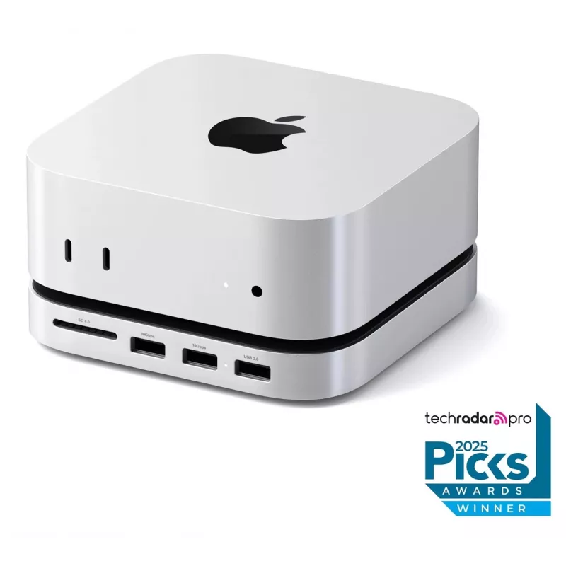 Dock para portátil/replicador de portas Satechi ST-GNMMES — hub USB 3.2 Gen 2 Type-C com fios, USB-A & SD, prateado
