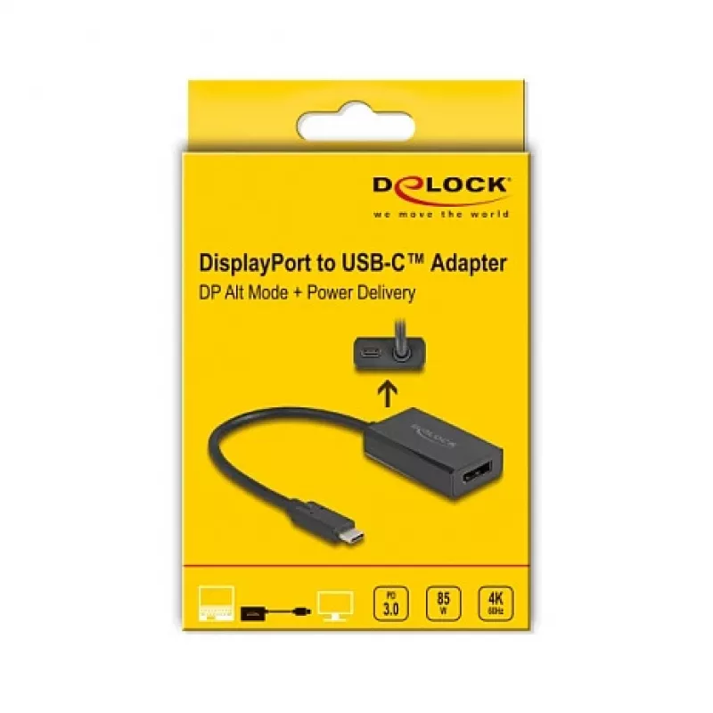 Adaptador DisplayPort fêmea para USB Type-C macho DeLOCK 4K PD 85W
